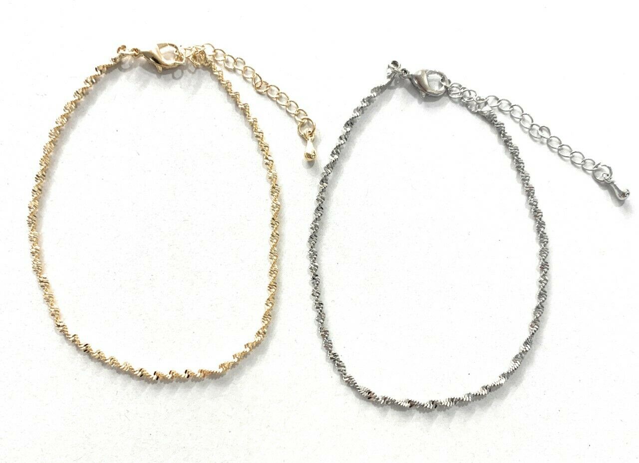 Classic Adjustable Twisted Anklet Foot Chain Ankle Bracelet - Silver or Gold