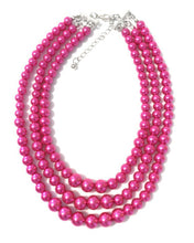 Load image into Gallery viewer, Womans Faux Pearl 3 Layer Multi Strand Gatsby Necklace Statement Bib Vintage UK