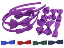 Load image into Gallery viewer, 9 PIECE BUNDLE SET School Hair Bows Headbands Clips Alice Bands Uniform Colours