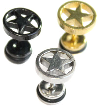 Load image into Gallery viewer, PAIR Mens Star Surgical Stainless Steel Faker Plug Stretcher Stud Earrings