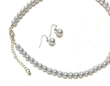 Load image into Gallery viewer, Silver Grey Faux Pearl Necklace Bracelet Earrings Wedding Bridal Jewellery Set
