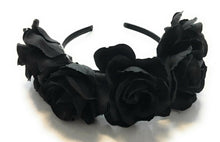 Load image into Gallery viewer, Large Rose Crown Headband Garland Halloween Sugar Skull Velvet Fabric Alice Band