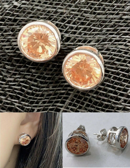 Large Quality 1cm Platinum Silver Plated Zircon Crystal Earrings Studs Gift