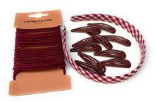 Load image into Gallery viewer, Mega School Hair Accessories Bundle Set - Gingham Checked Headband Clips Bobbles Burgundy