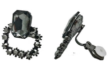 Load image into Gallery viewer, Black Grey Gatsby Clip-on  Ear Stud Kids Womens Girls Earrings Bridal Crystal