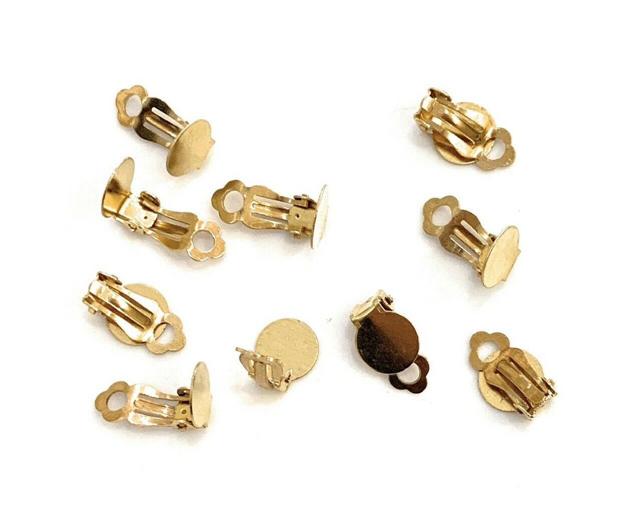 BRASS Gold Tone Earring CLIP ON Findings - 10mm Glue on Pads DIY Jewelry Making