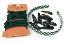 Load image into Gallery viewer, Mega School Hair Accessories Bundle Set - Gingham Checked Headband Clips Bobbles Green
