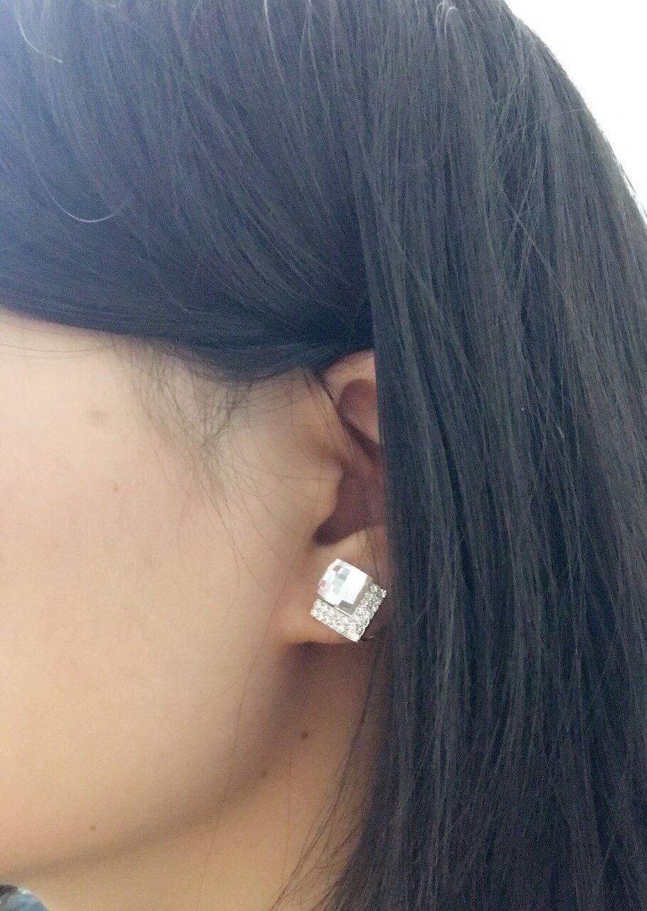 Girls Womans Square Crystal Diamante CLIP ON Earrings Studs