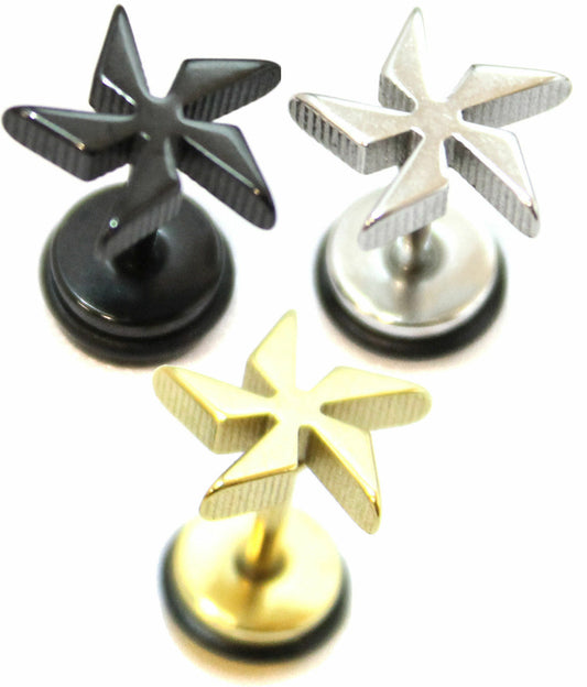 Windmill Spike Stainless Steel Stud Mens Earring Body Fake Stretcher Goth Upper
