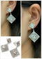 Silver Diamante Square Drop Dangle Clip On Earrings Crystal Bridal Non Pierced
