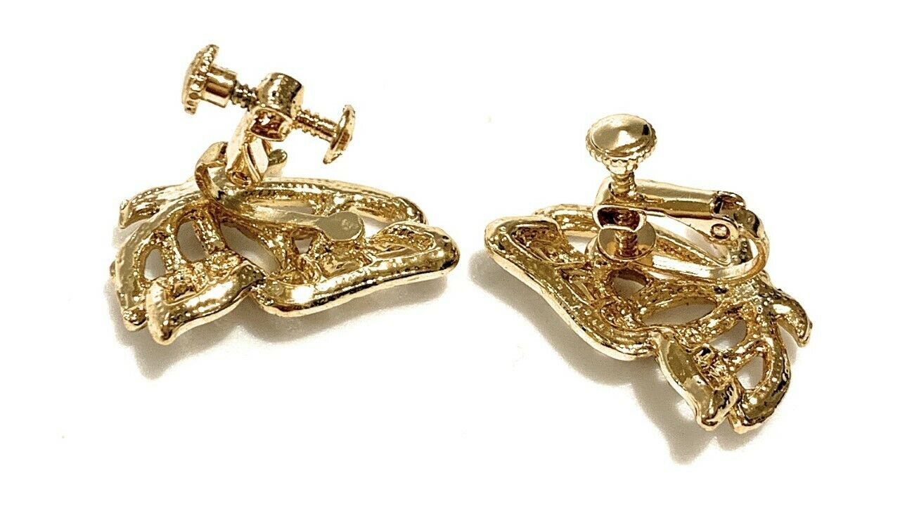 Gold Butterfly Non-Pierced Crystal Stud Diamante Screw Clip On Earrings Gift
