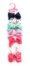 Load image into Gallery viewer, 7 Girls Polka Dot Pink White Navy Big Hair Bow Set with Bow Holder &amp; Gift Bag