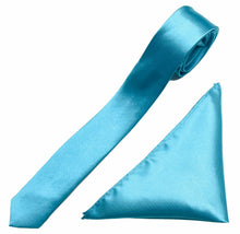 Load image into Gallery viewer, Mens Neck Tie and Pocket Square Handkerchief Set Hanky Wedding Skinny