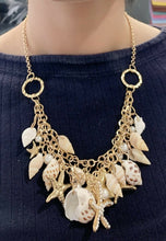 Load image into Gallery viewer, Gold Sea Shell Faux Pearl Beads Starfish Charms Statement Necklace Chain Gift UK