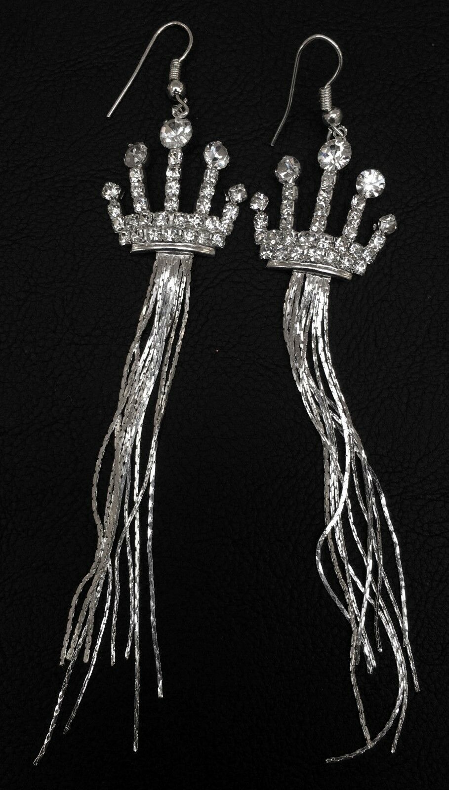 Drop Crown Earrings Silver Plated Crystal Drop Dangle Womens Girls CZ Gatsby
