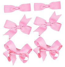 Load image into Gallery viewer, 6 PIECE /3 Pairs SET Girls Small Hair Bows Grosgrain Ribbon Clips School Colours