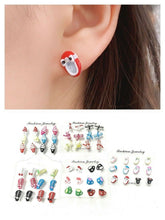 Load image into Gallery viewer, 6 PAIRS GIRLS EARRINGS STUDS SET GIFT KIDS CHILDREN SHOES COMBS ICE-CREAM MUGS