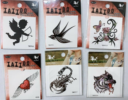 A Pack of 6 Women's Men's Kids Temporary Tattoo Body Art False Fake Stickers Set