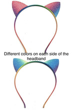 Load image into Gallery viewer, Girls Rainbow Colourful Glittery Ears Cat Ear Party Headband Sparkly Pink Blue