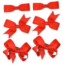 Load image into Gallery viewer, 6 PIECE /3 Pairs SET Girls Small Hair Bows Grosgrain Ribbon Clips School Colours