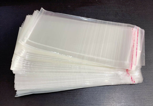 200 Long Clear Cello Bags Resealable Self Adhesive Peel and Seal 8cm x 20cm UK