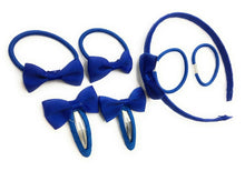 Load image into Gallery viewer, 7 PIECE SCHOOL COLOURS Hair Bow Snap Clips SET ALICE BAND Headband PonyTail