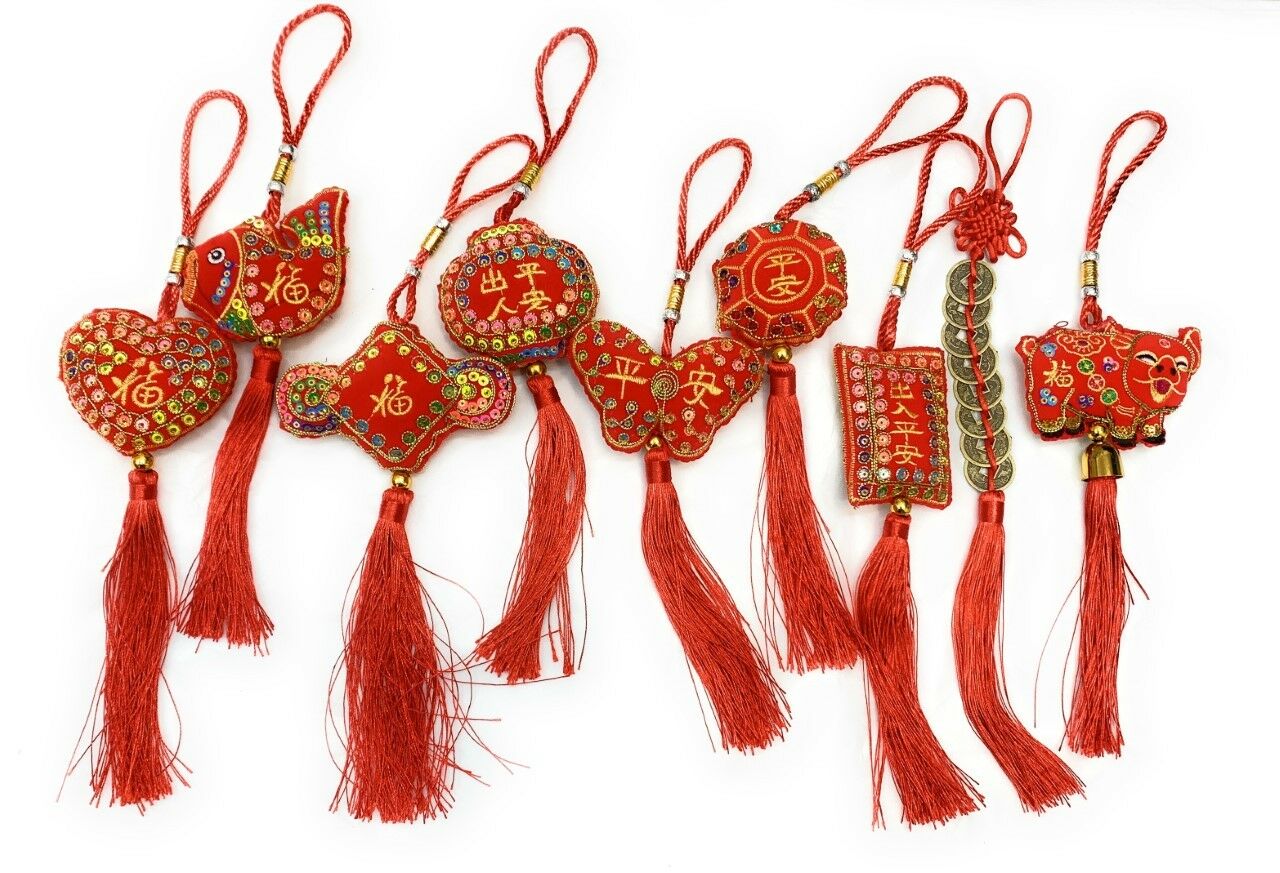 Feng Shui Lucky Red Tassel Sequin Chinese Hanging Bag Charm Year of Tiger Gift