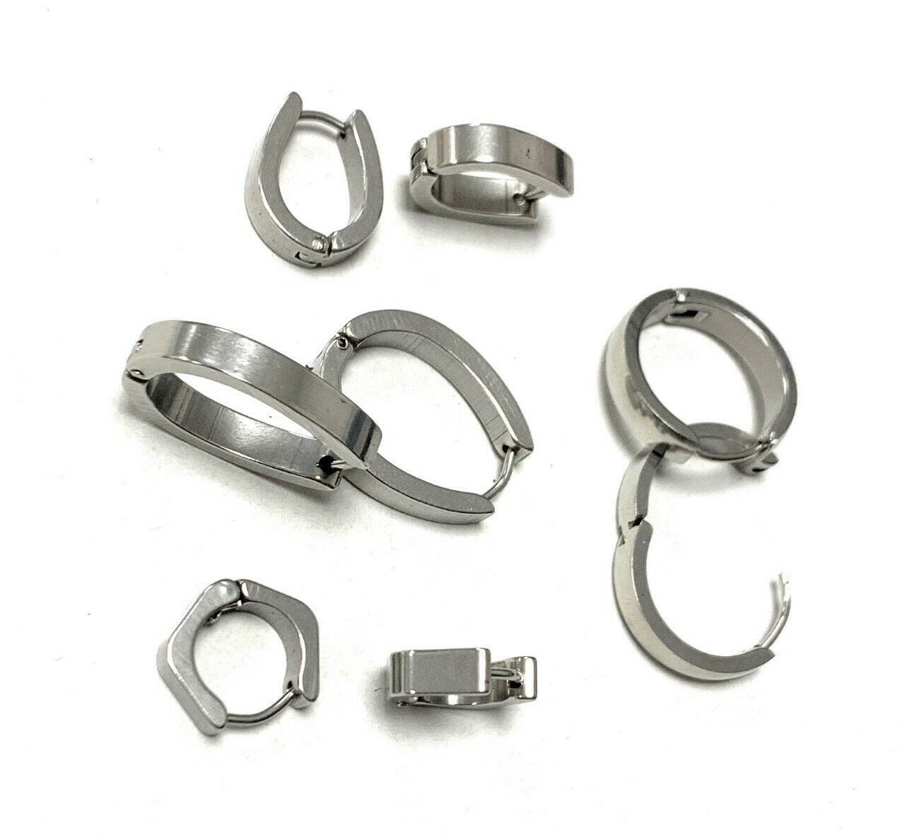 PAIR Cuff Huggie Hoop Earrings Silver Surgical Stainless Steel MENS WOMENS UK