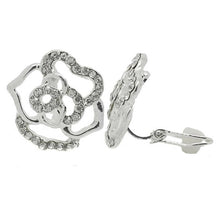 Load image into Gallery viewer, Silver Plated Crystal Rose Womens Ladies Girls Kids CLIP ON Earrings Studs CZ