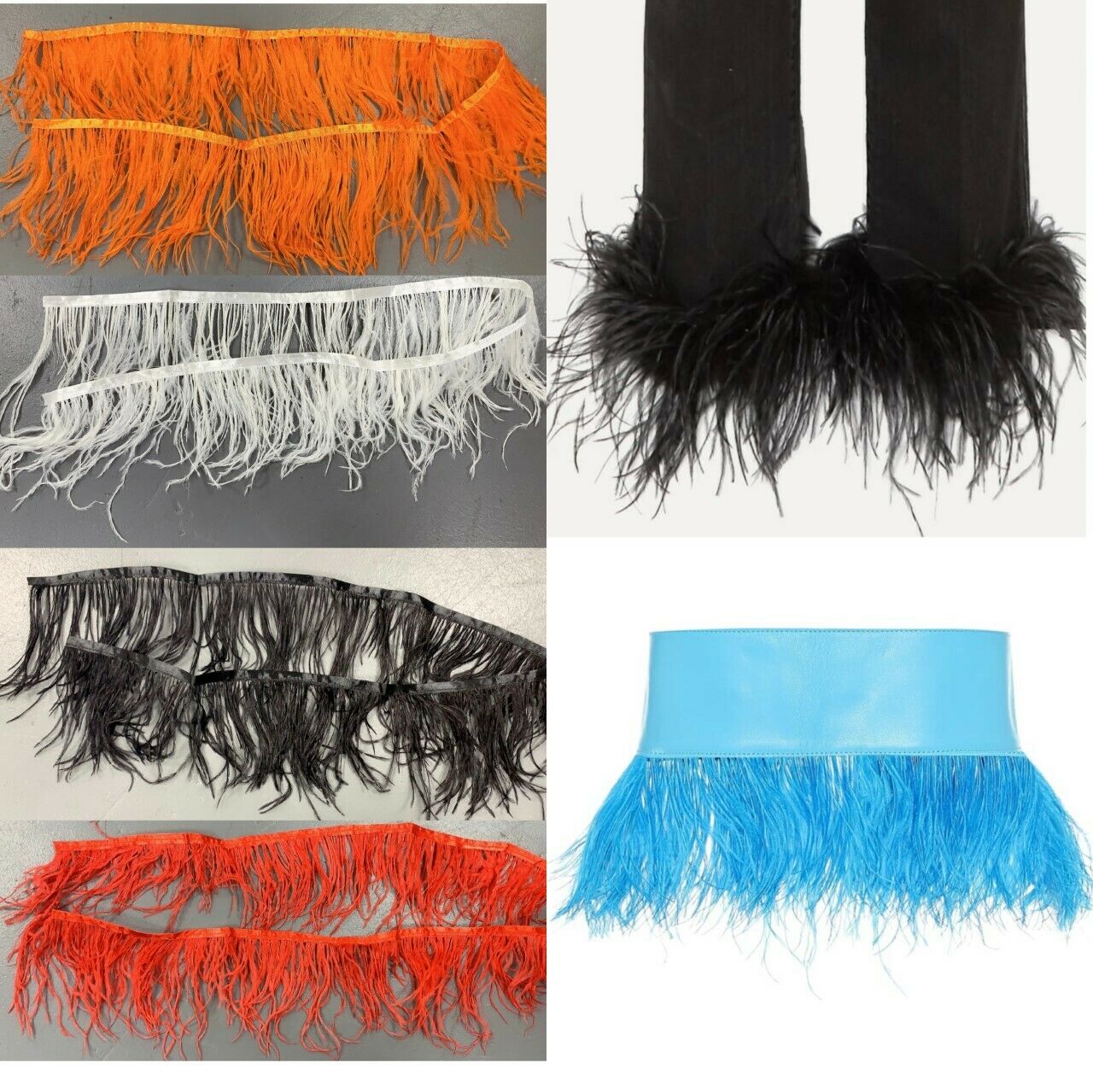 High Quality 1 Metre Ostrich Feather Trimming Fringe Ribbon Clothes Dress Decor