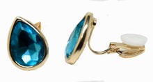Load image into Gallery viewer, Girls Womans Gold Tone Crystal Drop Teardrop Clip On Earrings