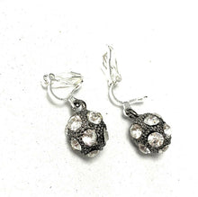 Load image into Gallery viewer, Metallic Grey Shamballa Disco Ball Dangle Drop Crystal Earrings CLIP ON Pierced