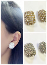 Load image into Gallery viewer, Rectangle Full Crystal Clip On Earrings Studs - Silver or Gold - High Quality