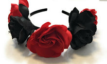 Load image into Gallery viewer, Large Rose Crown Headband Garland Halloween Sugar Skull Velvet Fabric Alice Band