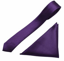 Load image into Gallery viewer, Mens Neck Tie and Pocket Square Handkerchief Set Hanky Wedding Skinny