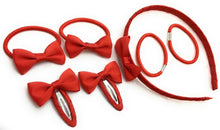Load image into Gallery viewer, 7 PIECE SCHOOL COLOURS Hair Bow Snap Clips SET ALICE BAND Headband PonyTail