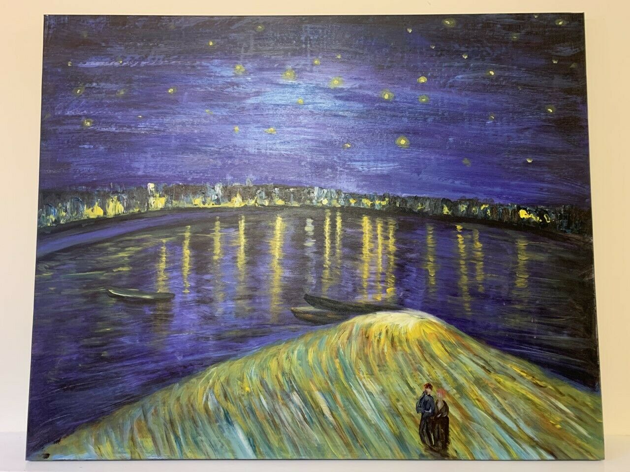 Large Framed Oil Painting on Canvas Van Gogh Repro Starry Night Over the Rhône