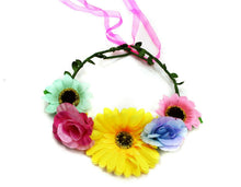 Load image into Gallery viewer, Large Wire Sun Flower Headband Crown Garland Summer Bridesmaid Wedding Party
