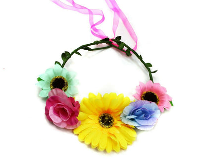 Large Wire Sun Flower Headband Crown Garland Summer Bridesmaid Wedding Party