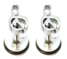 Load image into Gallery viewer, Treble Clef Music Stainless Steel Stud Mens Earring Body Fake Stretcher Goth