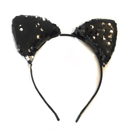 Sequin Girls Cat Ear Headband Satin Hairband Costume Fancy Dress Party Ears UK