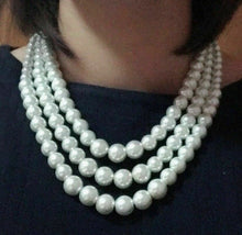 Load image into Gallery viewer, Womans Faux Pearl 3 Layer Multi Strand Gatsby Necklace Statement Bib Vintage UK