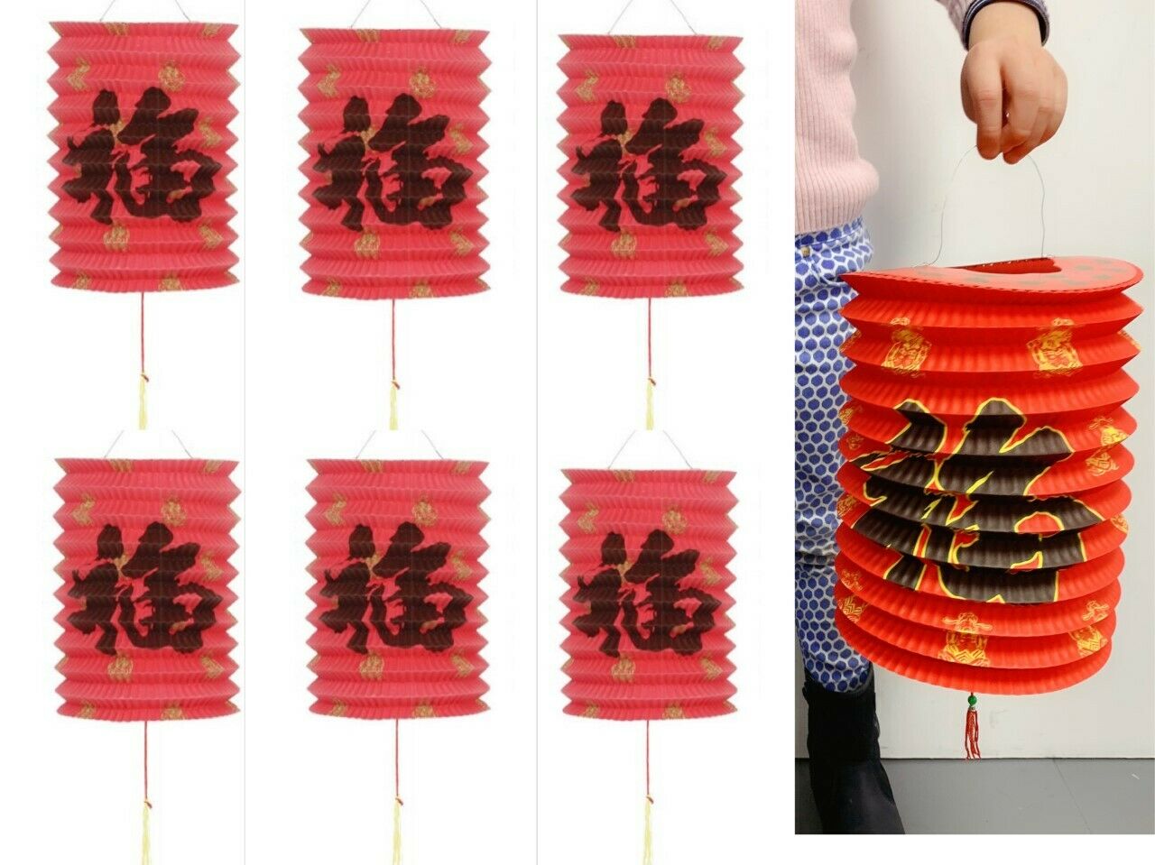 Chinese New Year Fu Luck Red Hanging Paper Lanterns Celebration Party Decor UK