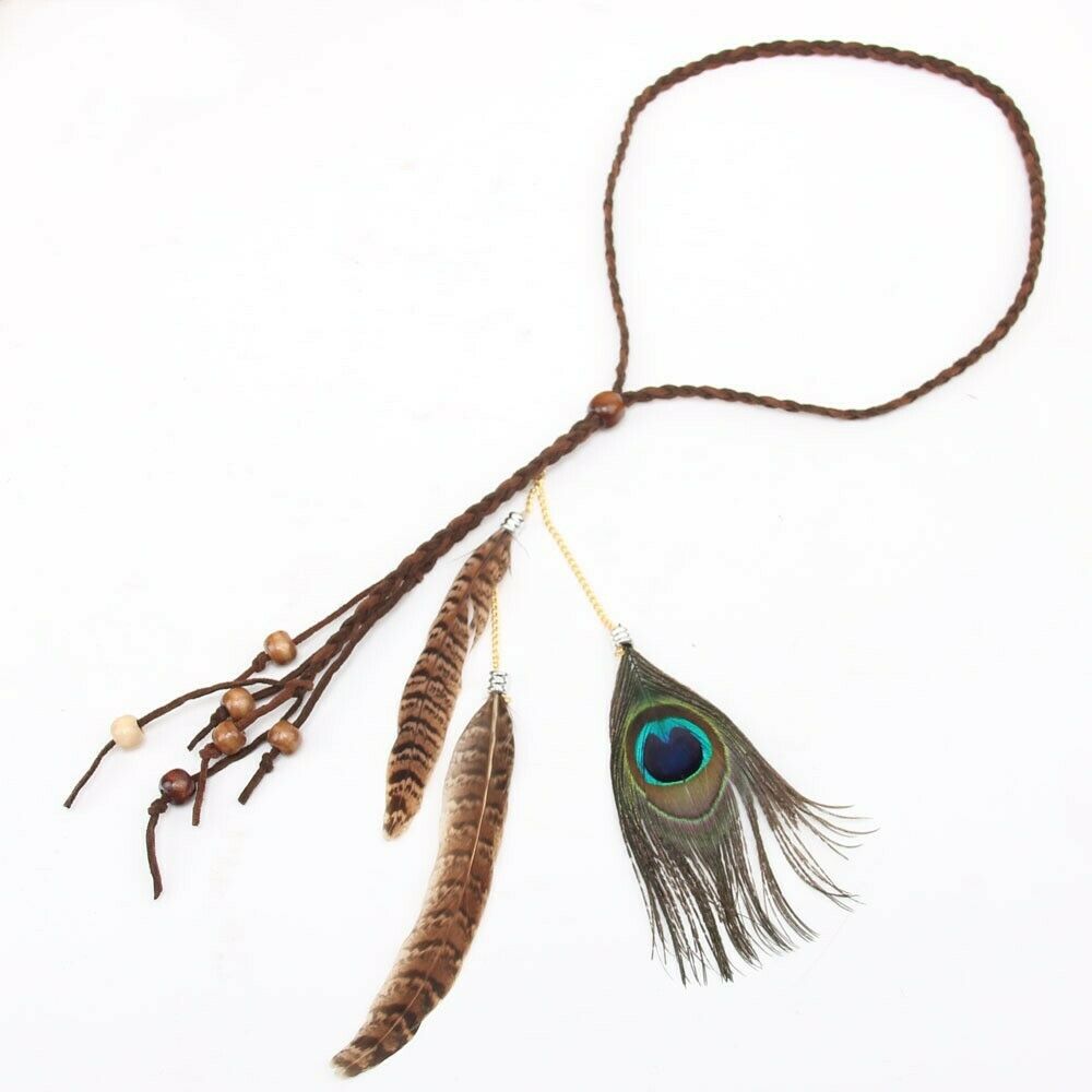 Indian Feather Headdress Braided Headband Boho Carnival Fancy Dress Party Belt