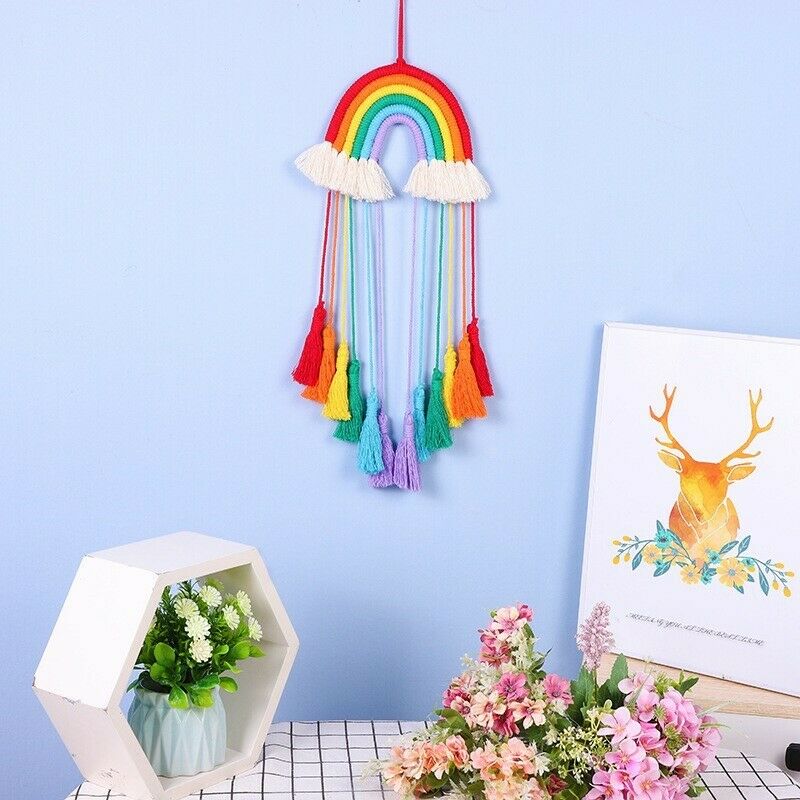 Cotton Thread Art - Large Rainbow Home Deco Wall Hanging Dreamcatcher Gift UK