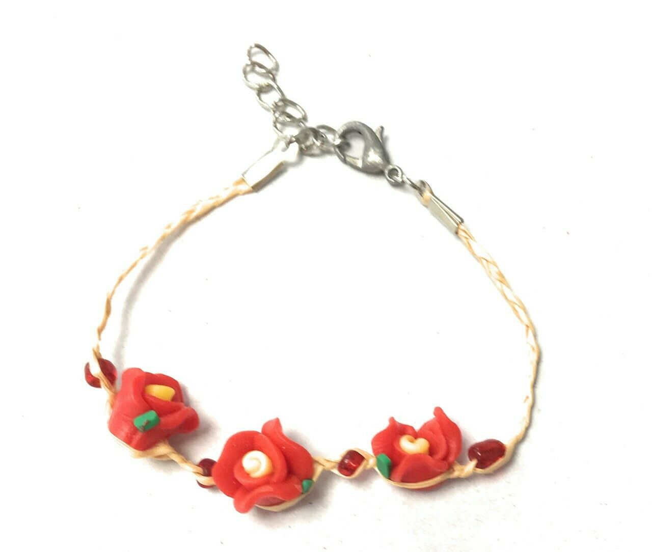 Girls Kids Adjustable Bracelet Clay Rose Stone Beads Glass Cherry Charm Fruit