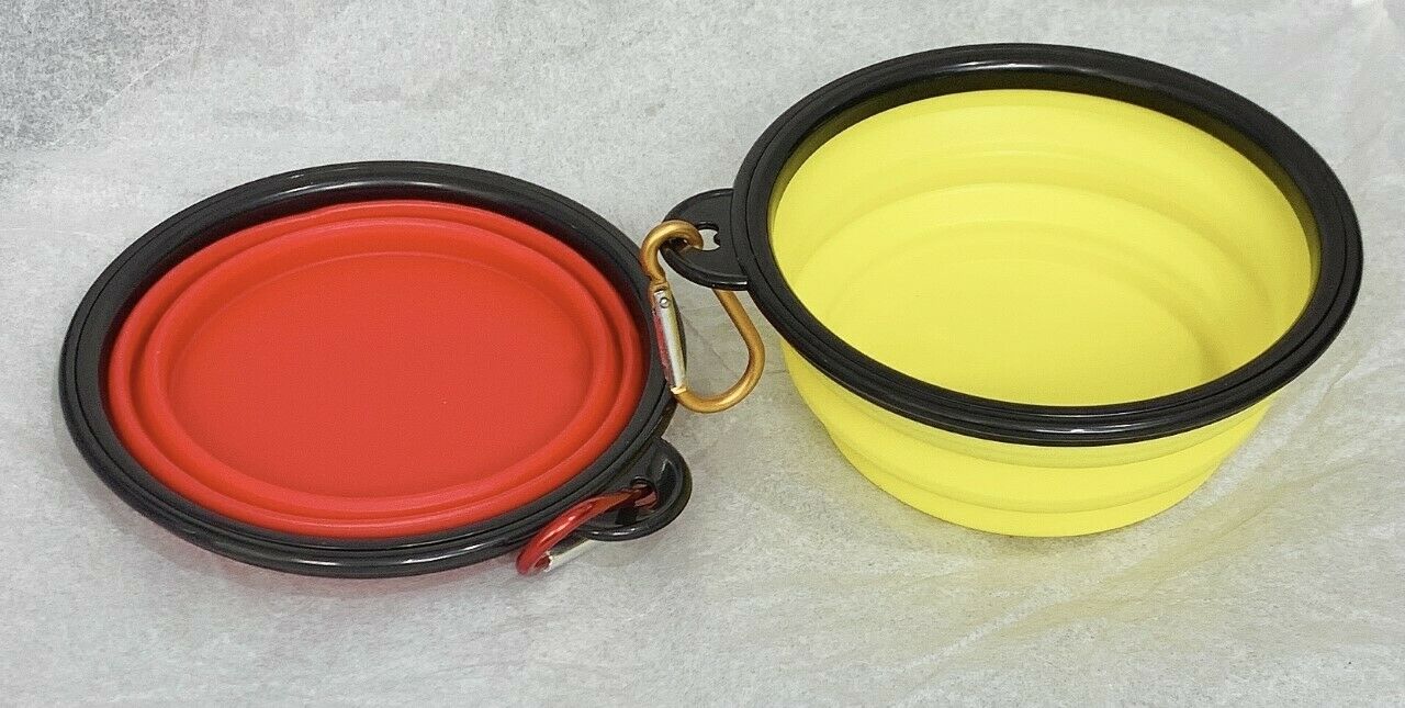 2 Collapsible Dog Cat Pet Bowls Food Water Feeding Silicone Portable Travel Bowl