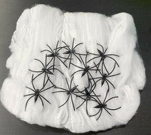 Load image into Gallery viewer, Spider Web w/ 10 Spiders Halloween party Decoration Stretchy Cobweb 200 sq feet