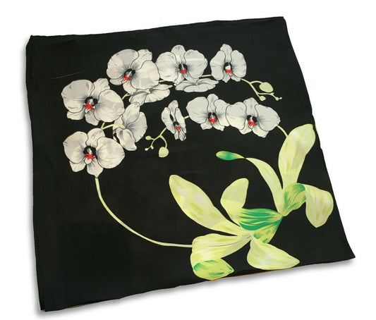 Women Silk Scarf Ladies Square Vintage Orchid Flower Print Pattern Bandana UK