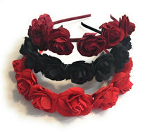 Load image into Gallery viewer, Rose Crown Headband Garland Halloween Sugar Skull Velvet Fabric Alice Band UK